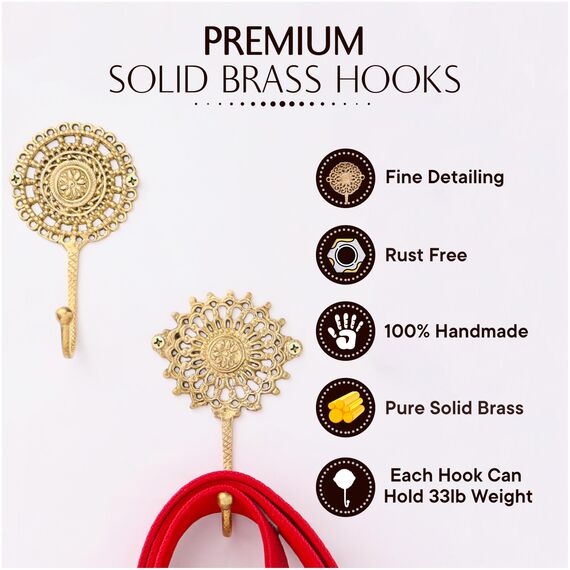 Indian Shelf Boho-Wandhaken in Gold, dekorativ, Messing, Shabby-Chic, Schlüsselhaken, Garderobe, Wandhalterung, Vintage, zum Aufhängen von Mänteln, 3 Stück