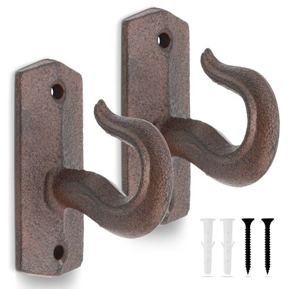Glaskönig - 2x Rustikale Wand und Deckenhaken aus Gusseisen im Landhaus Design-Kleiderhaken antike Garderobenhaken - inklusive Befestigungsmaterial (Landhaushaken-Gusseisen, Antik Braun)