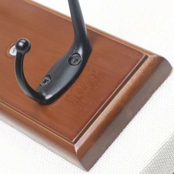 Dseap Garderobenleiste: 97cm lang schwerlas hakenleiste mit 10 doppelhaken, kleiderhaken wand, wandgarderobe, garderobenhaken für mantel hut handtuch handtasche, bambus,Braun