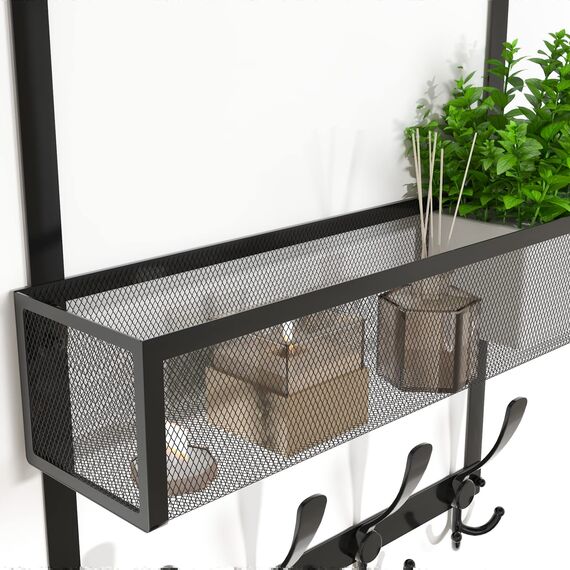 Kaiferty Türhaken-Organizer, Tür-Kleiderbügel, Handtuchhalter, Netzkorb mit 12 Haken, über der Tür, Aufbewahrung, Kleiderhaken hinter der Tür, Organizer für Badezimmer, Küche, Büro (schwarz)