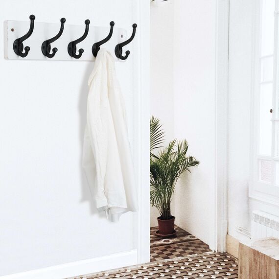 WEBI Garderobenleiste,Wandgarderobe mit 5 Haken Gusseisen,Garderobenhaken Wand,Kleiderhaken Wand,Garderobe Hakenleiste für Mäntel,Jacken,Weiß