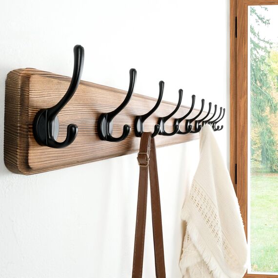 Dseap Garderobe, 97cm Lang Robust Hakenleiste Garderobenleiste Holz mit 10 Haken, Garderobenhaken Wand, Kleiderhaken für Mantel Kleidung Hut Jacken Schals,Natur
