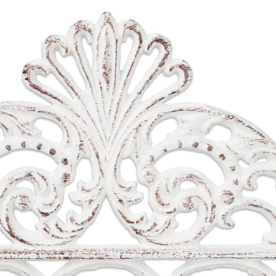 Relaxdays Garderobenleiste Gusseisen, 5 Haken, antike Hakenleiste, für Schlüssel, Shabby, 17 x 35 x 3,5 cm, weiß/braun