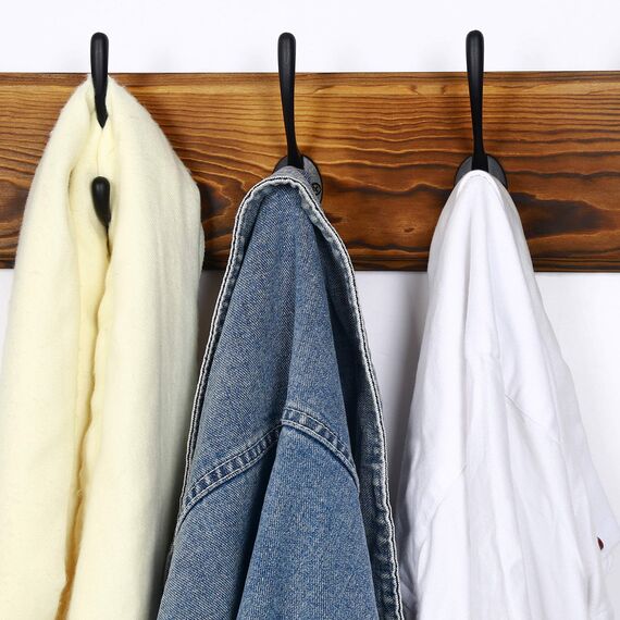 Dseap Garderobe, 97cm Lang Robust Hakenleiste Garderobenleiste Holz mit 10 Haken, Garderobenhaken Wand, Kleiderhaken für Mantel Kleidung Hut Jacken Schals,Natur