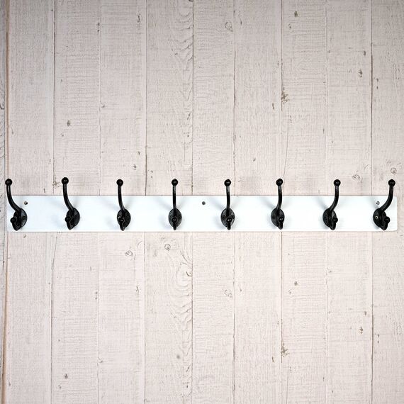 WEBI Garderobenleiste,Wandgarderobe mit 8 Haken Gusseisen,Garderobenhaken Wand,Kleiderhaken Wand Garderobe für Mäntel,Jacken,Weiß
