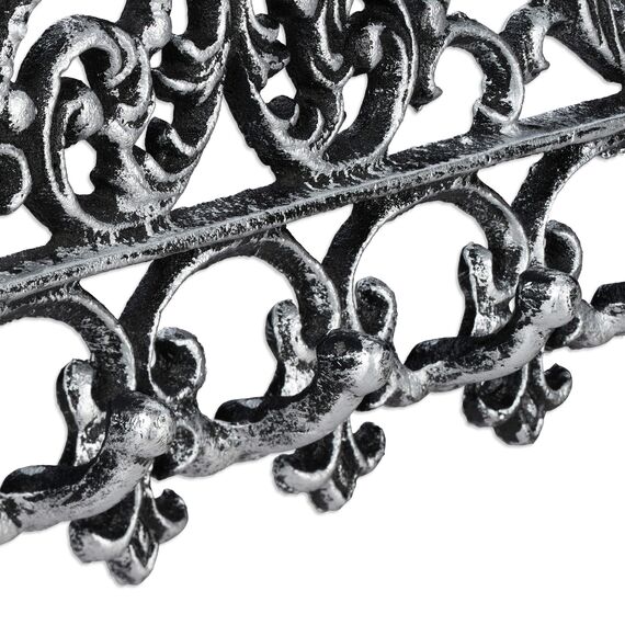 Relaxdays Garderobenleiste Gusseisen, 5 Haken, antike Hakenleiste, für Schlüssel, nostalgisch, 17 x 35 x 3,5 cm, silber