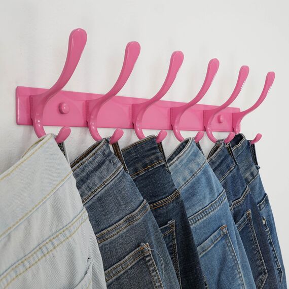 SKOLOO Kleiderhaken wand - 6 Haken, Garderobenleiste Edelstahl(2 Stück), Garderobenhaken Schwere, Metall Hakenleiste, Stabile Hakenleiste zum Aufhängen von Mantel, Jacke, Kleidung, Hut(Rosa)
