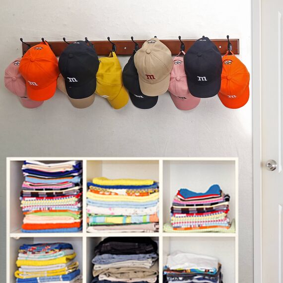 Dseap Garderobenleiste: 97cm lang schwerlas hakenleiste mit 10 doppelhaken, kleiderhaken wand, wandgarderobe, garderobenhaken für mantel hut handtuch handtasche, bambus,Braun