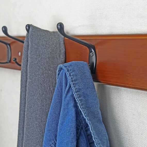 Dseap Garderobenleiste: 97cm lang schwerlas hakenleiste mit 10 doppelhaken, kleiderhaken wand, wandgarderobe, garderobenhaken für mantel hut handtuch handtasche, bambus,Braun