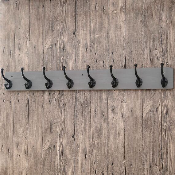 WEBI Garderobenleiste,Wandgarderobe mit 8 Haken Gusseisen,Garderobenhaken Wand,Kleiderhaken Wand Garderobe für Mäntel,Jacken,Grau