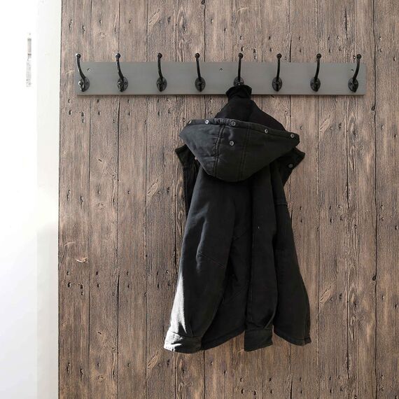 WEBI Garderobenleiste,Wandgarderobe mit 8 Haken Gusseisen,Garderobenhaken Wand,Kleiderhaken Wand Garderobe für Mäntel,Jacken,Grau,2 Stück