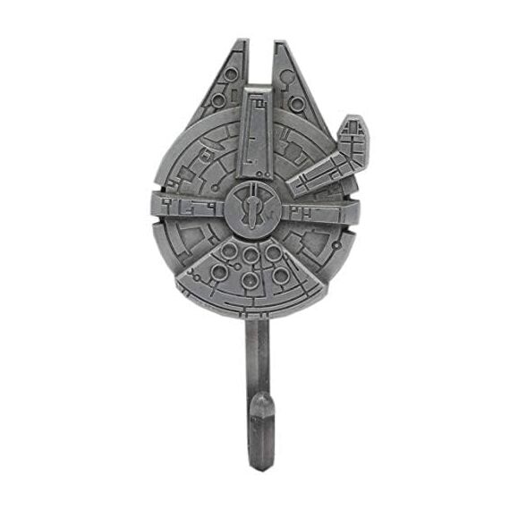 Open Road Brands Millennium Falcon Wandhaken aus Gusseisen, 100% Gusseisen, Wandmontage, 1 Stück, Silber, Stern, Star Wars, Wand, Schlüsselhalter, Jacken, Schlüssel, Werkzeuge, Dekoration