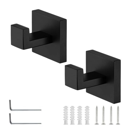 TIANLIN 2 Stück Handtuchhaken zum Bohren, Schwarz Matt Wandhaken aus 304 Edelstahl, Versteckte Montage mit Quadratischem Sockel und Installationswerkzeug, für Badezimmer, Küche, Büro