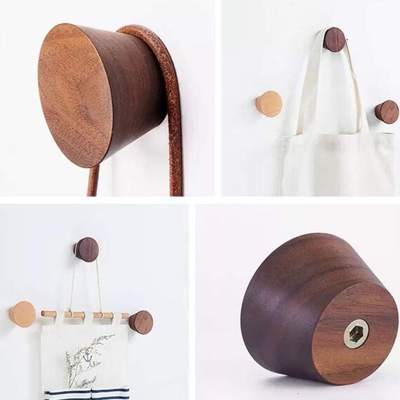 Thread-T 5 Stück Wandhaken Holz für Bademantel Hat Kleidung Wandhalterung Haken Aufhänger Handtuch Rack Schlafzimmer Dekoration Holz Haken Mehrzweck Organisator (Walnut)
