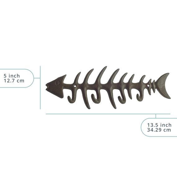 Comfify Dekorativer Fischgräten Handtuchhalter - Stilvoller Gusseisenbügel mit 4 "Gräten-Haken - Inklusive Schrauben und Dübeln