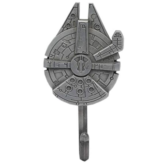 Open Road Brands Millennium Falcon Wandhaken aus Gusseisen, 100% Gusseisen, Wandmontage, 1 Stück, Silber, Stern, Star Wars, Wand, Schlüsselhalter, Jacken, Schlüssel, Werkzeuge, Dekoration