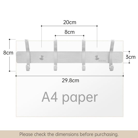 KES Kleiderhaken Garderobenleiste Hakenleiste Edelstahl SUS304 Kleiderhakenleiste Garderobenhaken 4 Haken Gaderobe Wand Handtuchhalter Bad Gebürstet, AH203H4-2