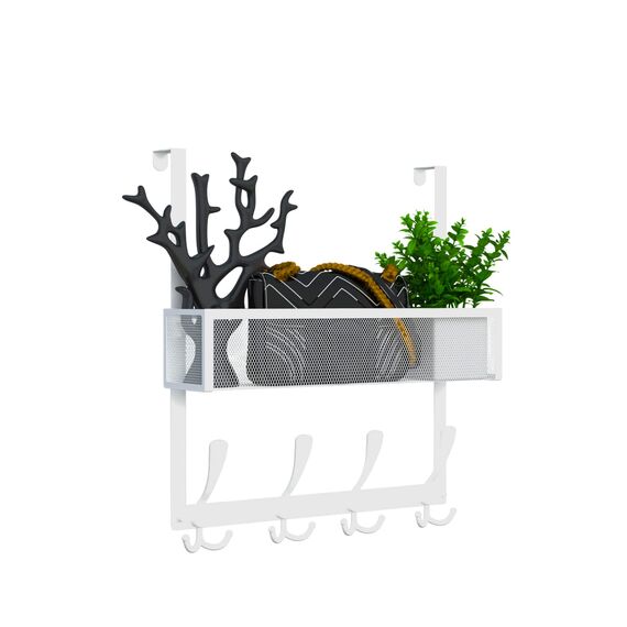 Kaiferty Türhaken-Organizer, Tür-Kleiderbügel, Handtuchhalter, Netzkorb mit 12 Haken, über der Tür, Aufbewahrung, Kleiderhaken hinter der Tür, Organizer für Badezimmer, Küche, Büro (weiß)