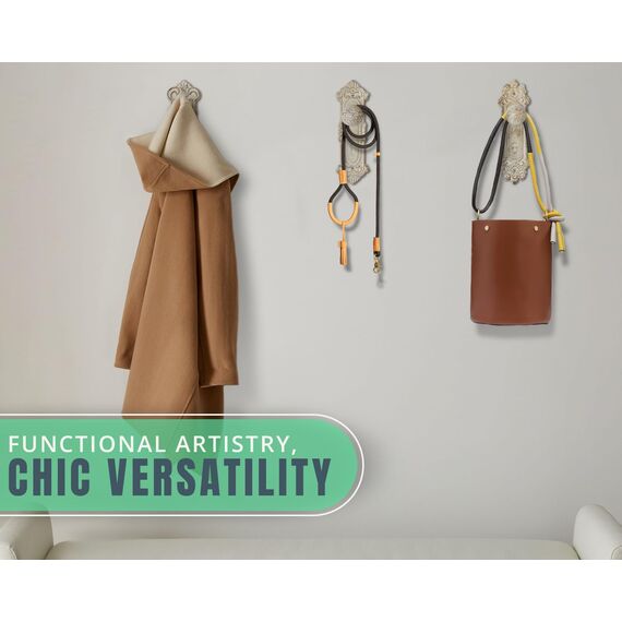 Comfify Shabby Chic Dekorative Gusseisen-Wandhaken, Weiß (Rustic White), Türknauf-Kleiderhaken für Wand, 3er-Set, Schrauben und Dübel enthalten, Antike Wandhaken zum Aufhängen von Kleidung