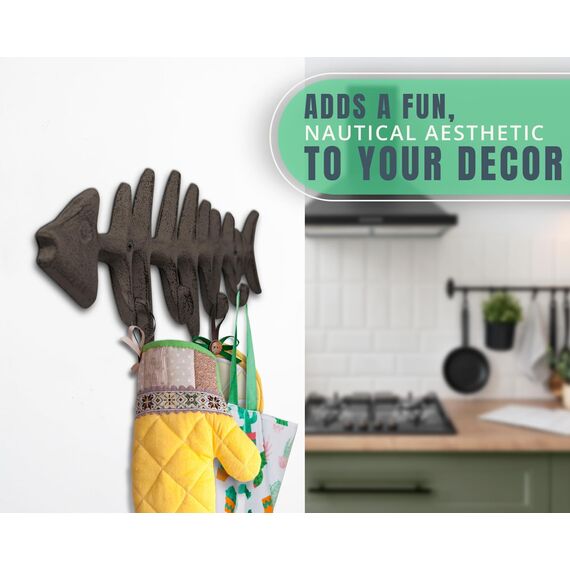 Comfify Dekorativer Fischgräten Handtuchhalter - Stilvoller Gusseisenbügel mit 4 "Gräten-Haken - Inklusive Schrauben und Dübeln