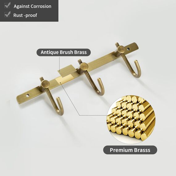 WINCASE Wand montiert Messing antik gebürstet Bronze Reihe Haken mit 3 Heavy Duty Europäischen klassischen Serie alle Kupfer Antik Rustikal klein von Fell Handtuch Rack Halter 3 Hooks