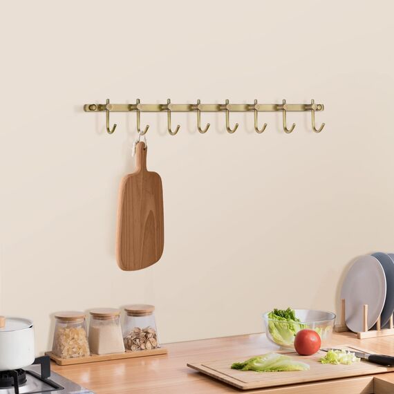 WINCASE Antike Messinghaken, 8 Haken, Wandmontage, Vintage-Stil, gebürstetes Messing, Badezimmer-Reihenhaken, rustikale Handtücher, Mäntel, Haken