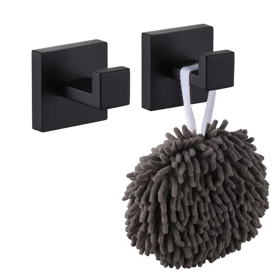 KOKOSIRI B1010BK-P2 Badetuchhaken, Wandhalterung, quadratisch, Kleiderhaken, Badezimmer, Küche, Garage, strapazierfähig, Wandmontage, SUS 304 Edelstahl, mattschwarz, B1010BK-P2