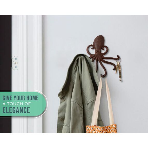 Comfify Gusseiserner Oktopus-Wandhaken - Schwebender Haken für den Eingang, die Tür oder das Bad - Innovatives Wanddekor mit Tentakeln zum Aufhängen von Kleidung - Schrauben und Dübel inklusive