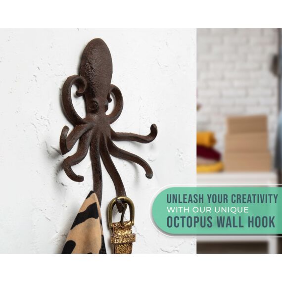 Comfify Gusseiserner Oktopus-Wandhaken - Schwebender Haken für den Eingang, die Tür oder das Bad - Innovatives Wanddekor mit Tentakeln zum Aufhängen von Kleidung - Schrauben und Dübel inklusive