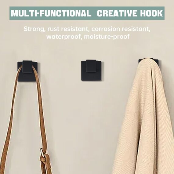 TIANLIN 2 Stück Handtuchhaken zum Bohren, Schwarz Matt Wandhaken aus 304 Edelstahl, Versteckte Montage mit Quadratischem Sockel und Installationswerkzeug, für Badezimmer, Küche, Büro