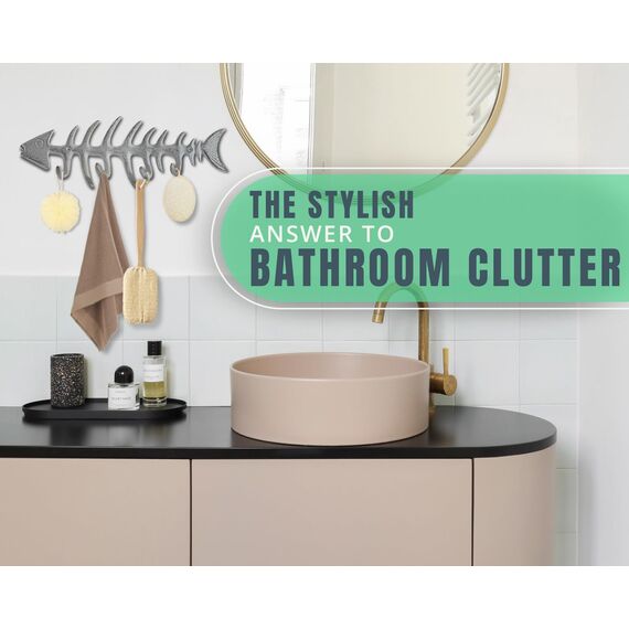 Comfify Dekorativer Fischgräten Handtuchhalter zur Wandmontage - Stilvoller Gusseisenaufhänger mit 4 Haken - Inklusive Schrauben und Dübeln - in Antikweiß