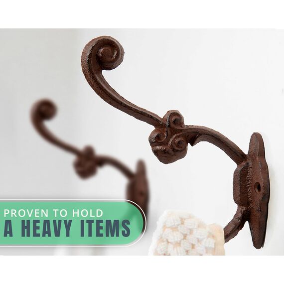 Comfify Rustikale Wandhaken - Shabby Chic Set mit 4 Wandhaken für Mäntel, Taschen, Handtücher und mehr - Vintage Haken für die Dekoration im Landhausdesign - Robuste Haken aus Gusseisen – Rostbraun