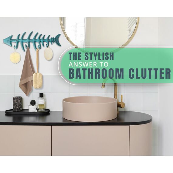 Comfify Dekorativer Fischgräten Handtuchhalter - Stilvoller Gusseisenbügel mit 4" Gräten-Haken - Inklusive Schrauben und Dübeln - Blau