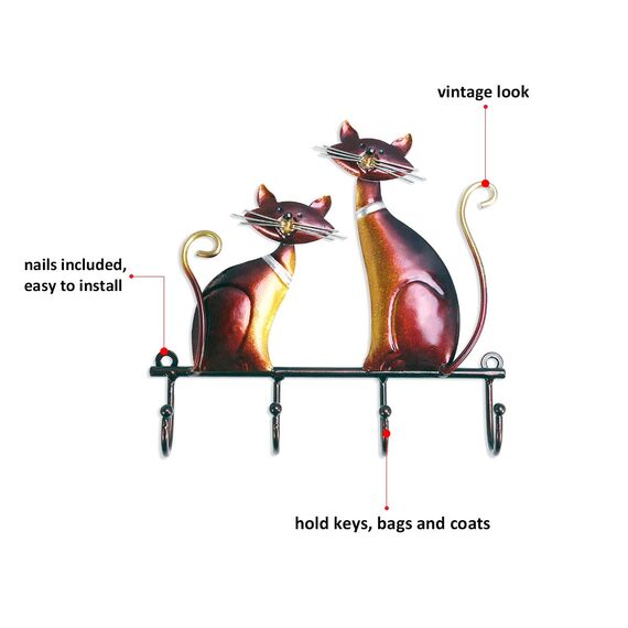 Tooarts Schlüsselanhänger, Schlüsselbrett, Schlüsselbrett, Kleiderbügel, Garderobe, Haken, Katze, Wanddekoration, Metall