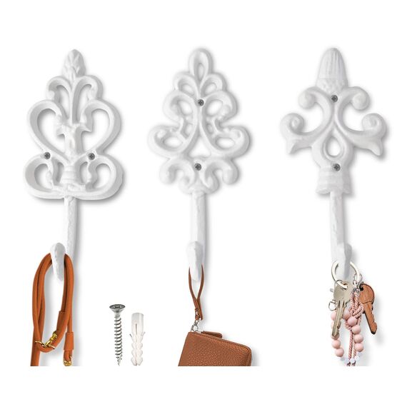 Comfify Dekorativer Shabby Chic Wandhaken - Rustikal - Antik anmutend - Französischer Landhaus-Charme - Große Dekorative Hängehaken - 3er Set - Schrauben und Dübel zur Montage inklusive