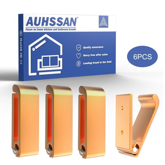 6 Stück Garderobenhaken Faltbare Kleiderhaken Aluminiumlegierung Wandhaken Handtuchhaken mit 12 Stk Schrauben für hängende Kopfhörer, Jacken, Handtücher, Helm, in der Garage, Badezimmer (Golden)