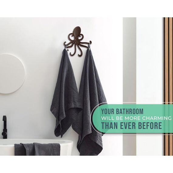 Comfify Gusseiserner Oktopus-Wandhaken - Schwebender Haken für den Eingang, die Tür oder das Bad - Innovatives Wanddekor mit Tentakeln zum Aufhängen von Kleidung - Schrauben und Dübel inklusive