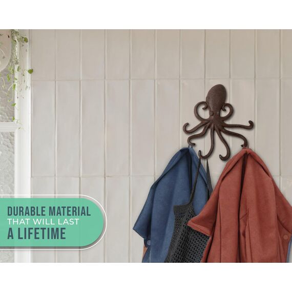 Comfify Gusseiserner Oktopus-Wandhaken - Schwebender Haken für den Eingang, die Tür oder das Bad - Innovatives Wanddekor mit Tentakeln zum Aufhängen von Kleidung - Schrauben und Dübel inklusive