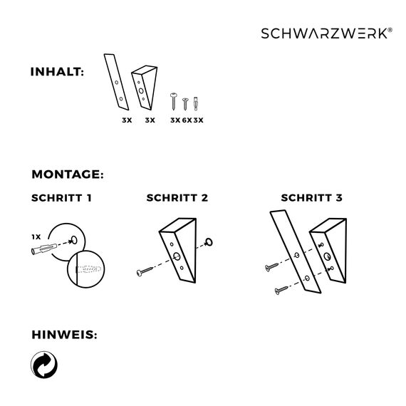 Wandhaken | Kleiderhaken Wand [3er SET] mit Montagematerial - Stilvolle Garderobenleiste, Huthaken, Garderobenhaken, Jackenhalter (Schwarz-Walnuss)