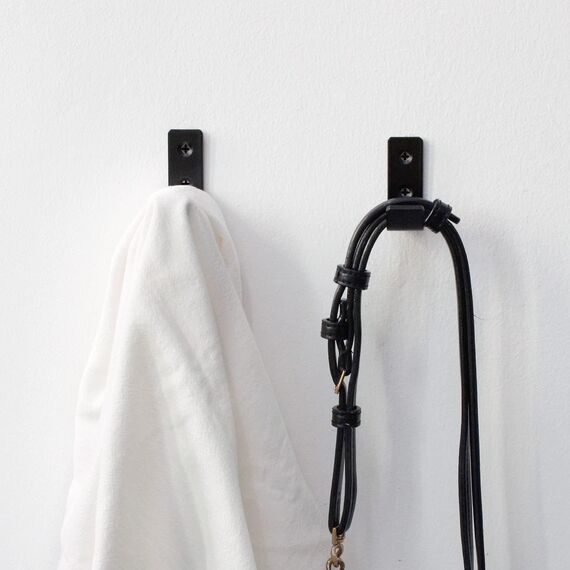 TIANLIN 2 Stück Wandhaken Schwarz aus Edelstahl, Kleine L-Form Kleiderhaken mit Schrauben und Dübeln, Wandhaken Garderobe für Bad, Küche, Schlüssel, Taschen und Kleidung