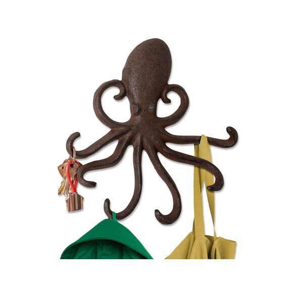 Comfify Gusseiserner Oktopus-Wandhaken - Schwebender Haken für den Eingang, die Tür oder das Bad - Innovatives Wanddekor mit Tentakeln zum Aufhängen von Kleidung - Schrauben und Dübel inklusive