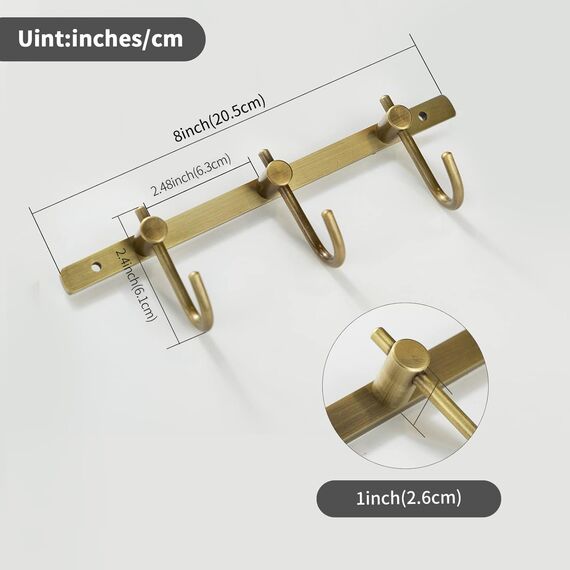 WINCASE Wand montiert Messing antik gebürstet Bronze Reihe Haken mit 3 Heavy Duty Europäischen klassischen Serie alle Kupfer Antik Rustikal klein von Fell Handtuch Rack Halter 3 Hooks