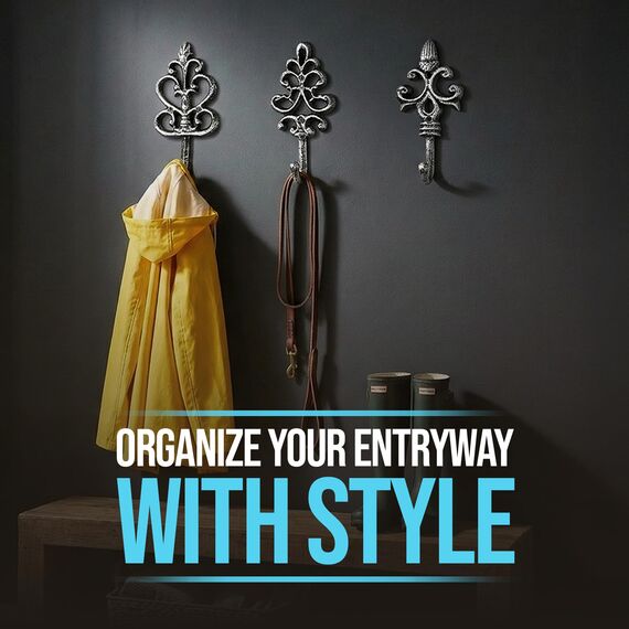 Comfify Dekorativer Shabby Chic Wandhaken - Rustikal - Antik anmutend - Französischer Landhaus-Charme - Große Dekorative Hängehaken - 3er Set - Schrauben und Dübel zur Montage inklusive