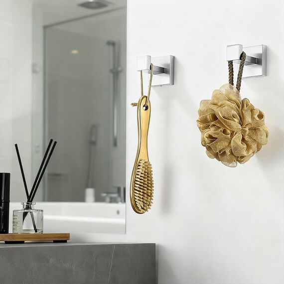 TIANLIN 2 Stück Handtuchhaken zum Bohren, Spiegel Silber Wandhaken aus 304 Edelstahl, Versteckte Montage mit Quadratischem Sockel und Installationswerkzeug, für Badezimmer, Küche, Büro