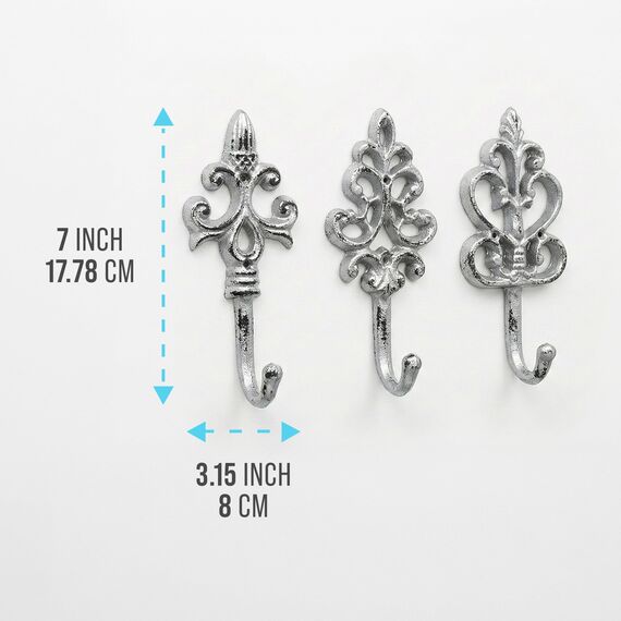 Comfify Dekorativer Shabby Chic Wandhaken - Rustikal - Antik anmutend - Französischer Landhaus-Charme - Große Dekorative Hängehaken - 3er Set - Schrauben und Dübel zur Montage inklusive