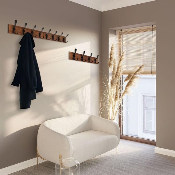 Homagic Wandgarderobe, 120 cm, Braun gebrannt, rustikaler Handtuchhalter für Badezimmer, Wohnzimmer, Haken für Mäntel, Hüte, Kleidung