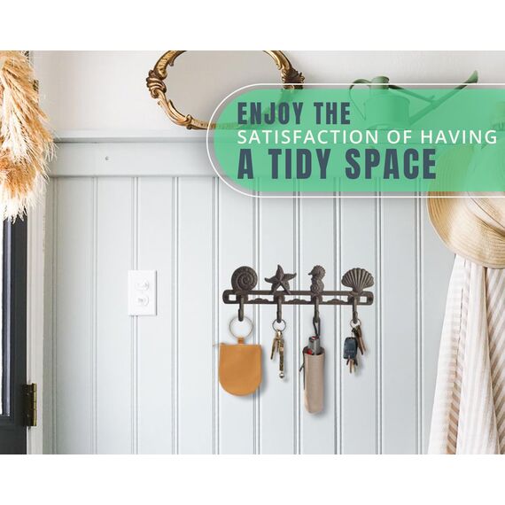 Comfify Vintage Seashell Kleiderhaken, rustikal, Gusseisen, Wandaufhänger mit 4 dekorativen Haken – inklusive Schrauben und Dübeln – Strandhaus-Dekor – Braun