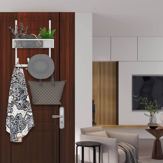 Kaiferty Türhaken-Organizer, Tür-Kleiderbügel, Handtuchhalter, Netzkorb mit 12 Haken, über der Tür, Aufbewahrung, Kleiderhaken hinter der Tür, Organizer für Badezimmer, Küche, Büro (weiß)