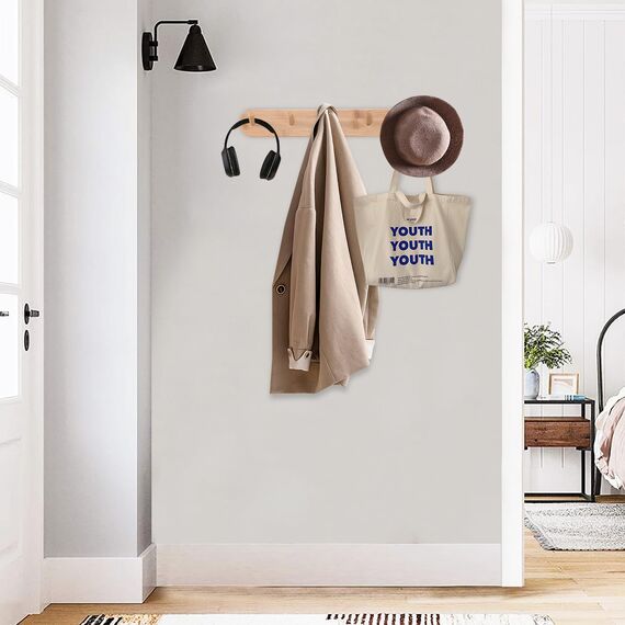 Edergoo Kleiderhaken zur Wandmontage, 2 Stück, Bambus-Kleiderhaken für Wand, Garderobenständer strapazierfähig mit Schrauben, Tasche, Schlüssel