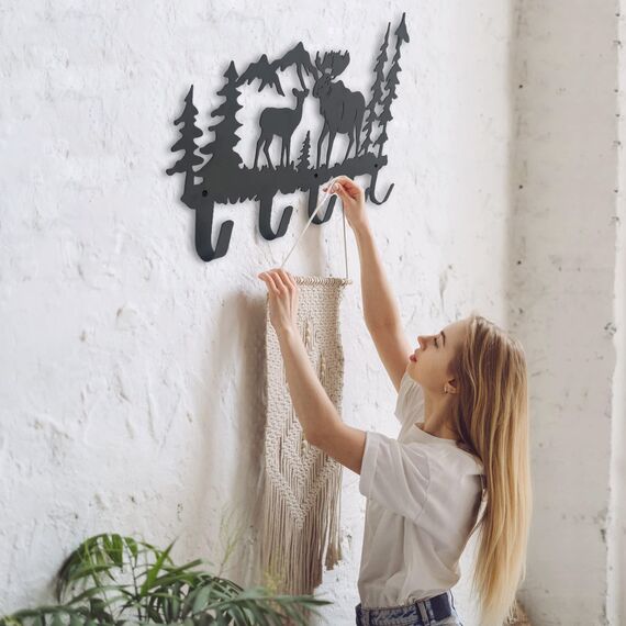 VIVICOMFY Metall-Elch-Haken, Wandkunst-Dekor, zum Aufhängen von Kleidern, Schlüsseln, Hut, Tier-Themen-Haken, hübsche Heimdekoration für Aufbewahrung, Wohnzimmer, Flur, Büro, Schwarz